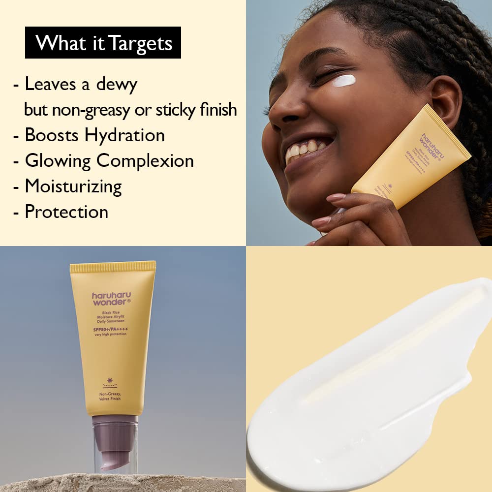 Haruharu Wonder Black Rice Moisture Airyfit Daily Sunscreen, Non-Greasy Velvet Finish, No-white Cast, 50ml (Pack of 2)