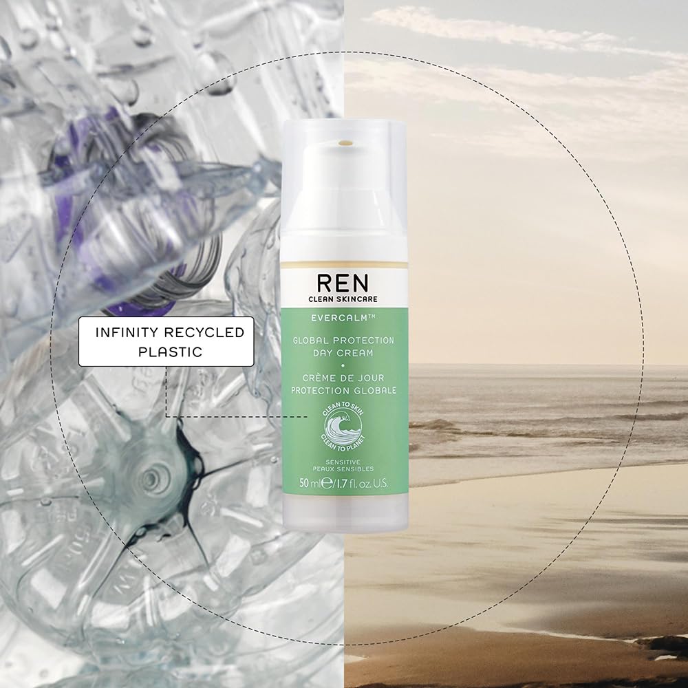 REN Clean Skincare Evercalm Global Protection Day Cream Daytime Face Moisturizer to Nourish Skin & Relieve Dryness 1.7 Fl Oz