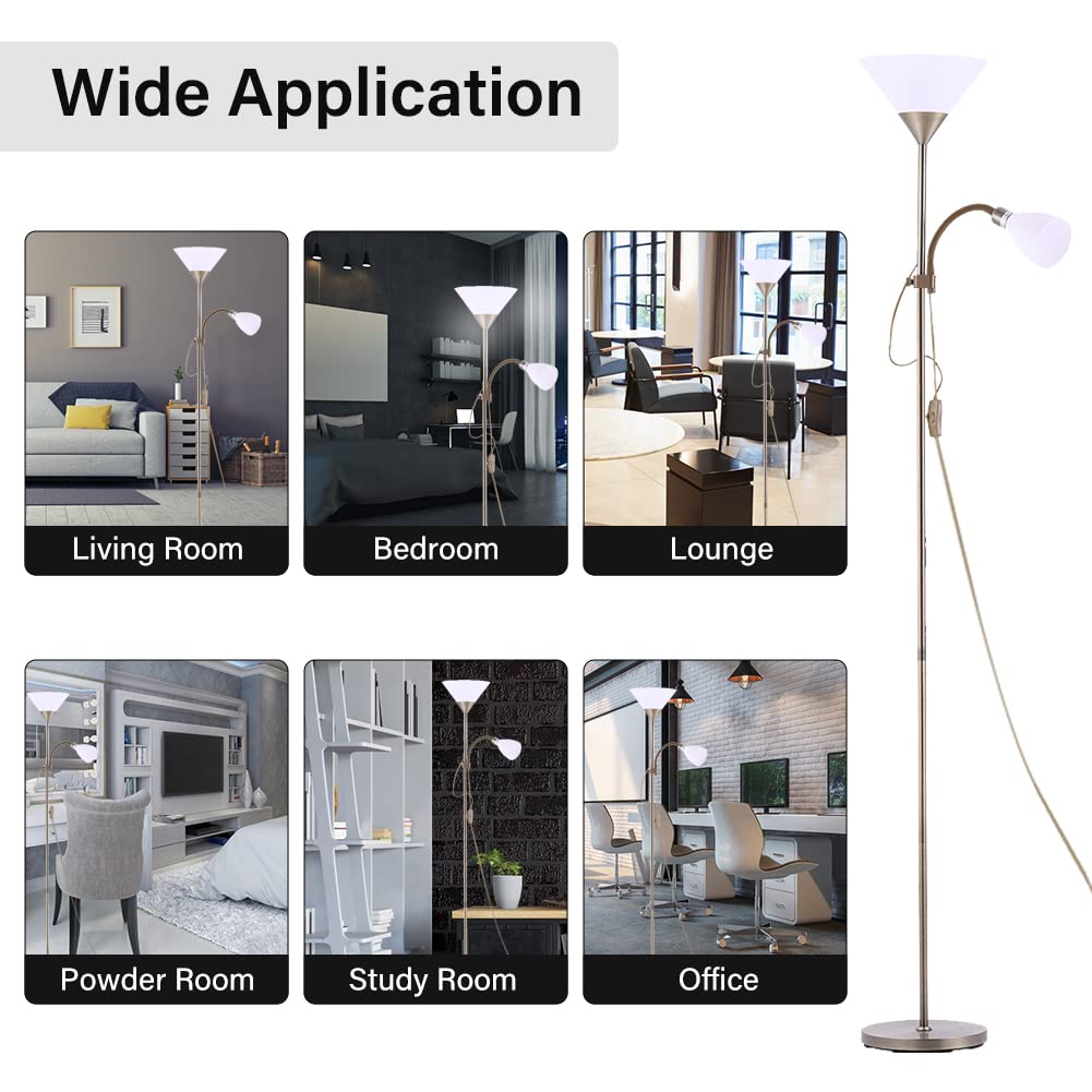 INMOZATA Mother and Children Floor Lamp Uplighter 2 Way Floor Light Reading Light with Double Button Control for Living Room Bedroom (White & Copper)