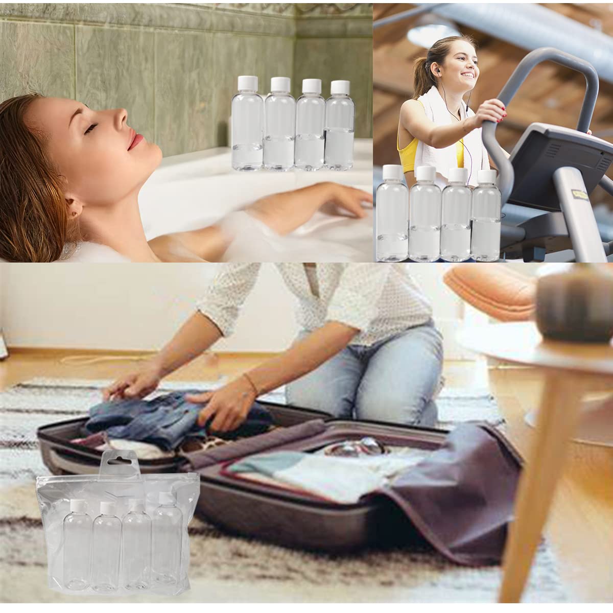 4pcs Travel Bottles,80ml Refillable Clear Empty Plastic Travel Size Containers Bottles with Screw Lids for Toiletries,Soap,Shampoo and Conditioner
