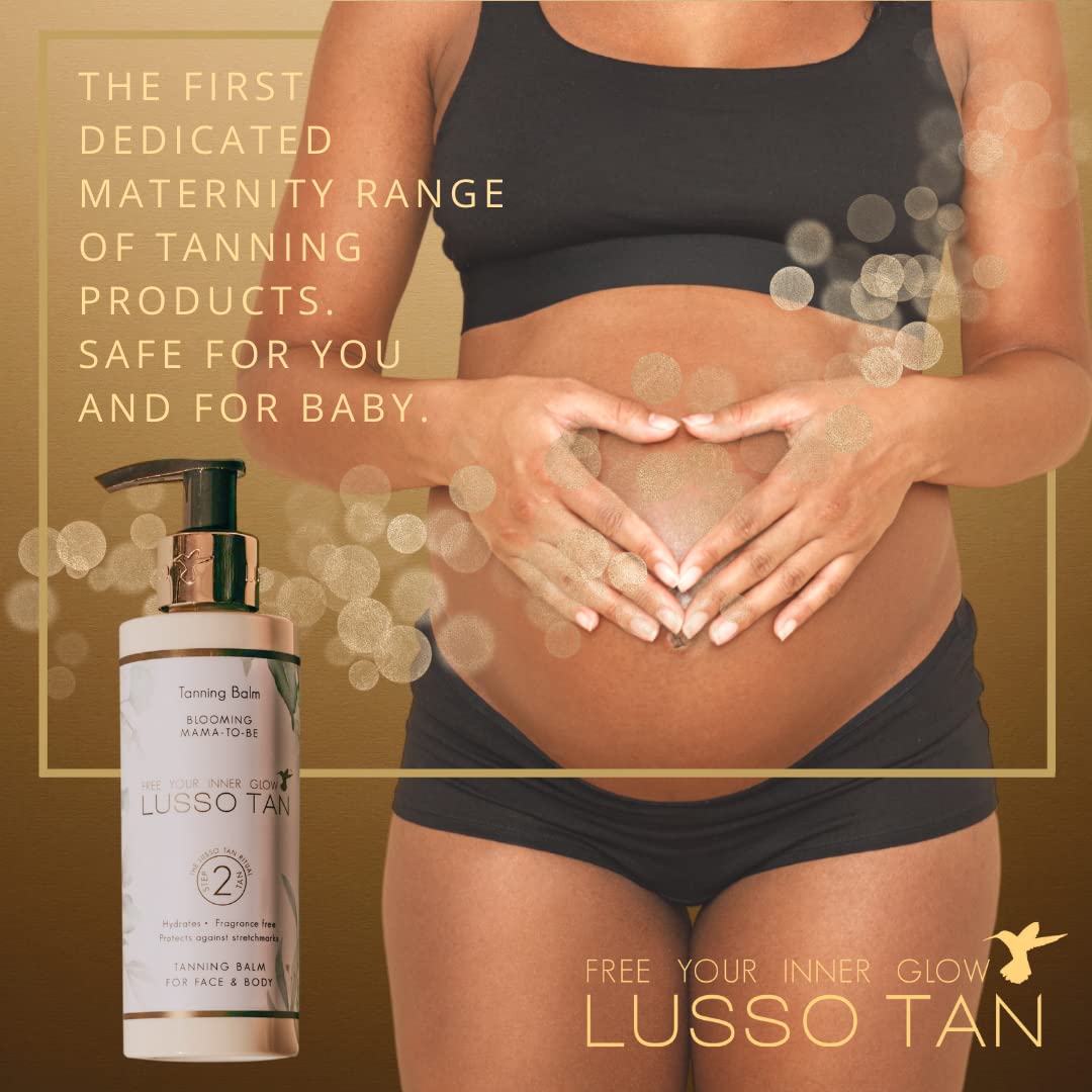 Pregnancy-Safe Self Tanner Lotion - By Lusso Tan. Helps Prevent Stretch Marks. Organic Vegan & Cruelty-Free False Tan with Vitamins. Gradual Fake Tan For Mamas-To-Be. Baby Shower Gift Ideas.