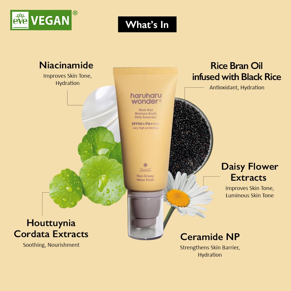 Haruharu Wonder Black Rice Moisture Airyfit Daily Sunscreen, Non-Greasy Velvet Finish, No-white Cast, 50ml (Pack of 2)