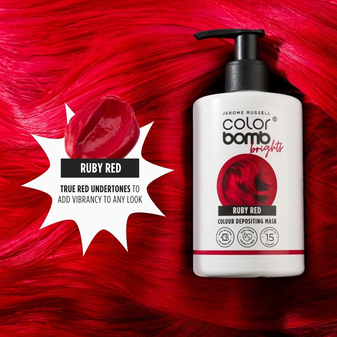 Jerome Russell Color Bomb Brights – Ruby Red Colour Depositing Conditioning Mask, 300ml