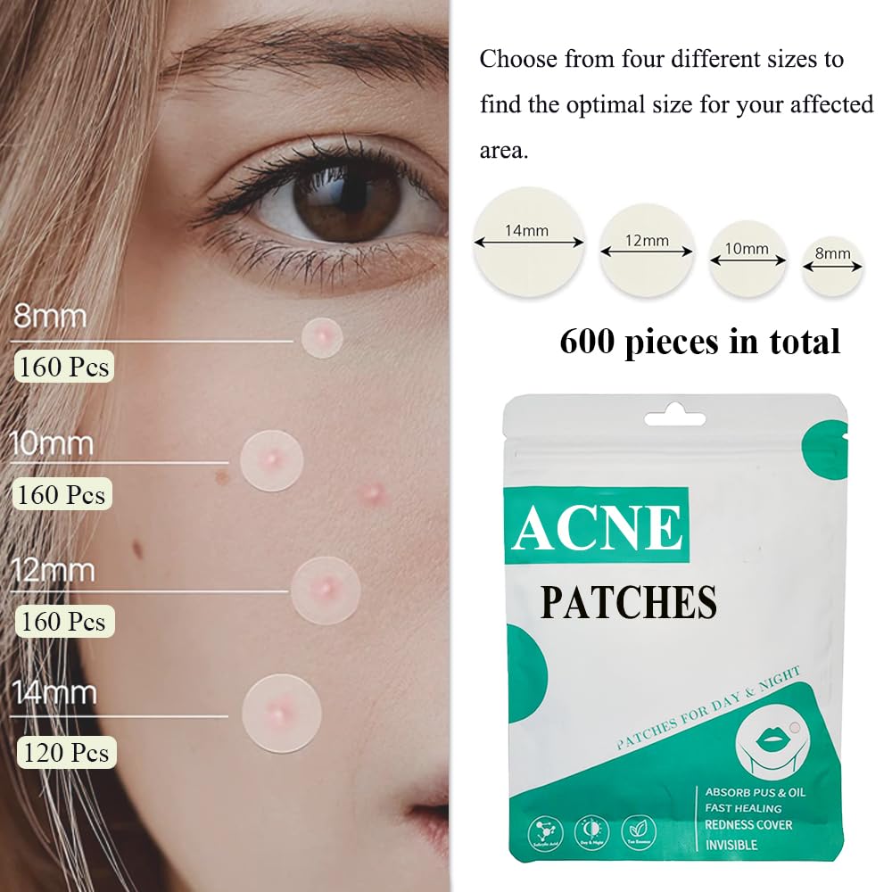 Zemolo 600pcs Pimple Patches Hydrocolloid Acne Stickers with Tea Tree Oil Spot Cover Patches Day & Night Whiteheads Acne Absorbing Blemish Patches Invisible Spot Treatment Stickers