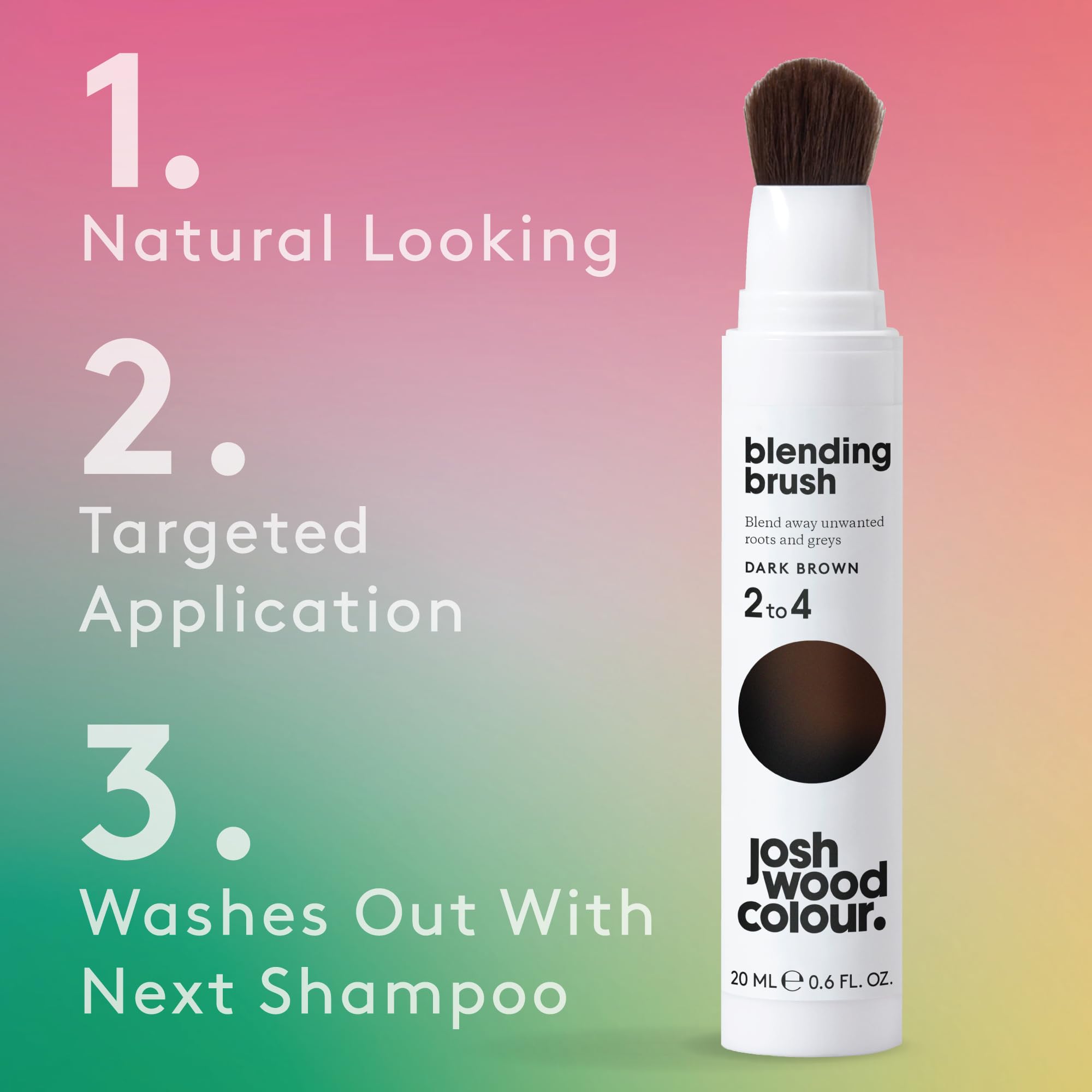 Josh Wood Blending Brush (Dark Brown) - Grey Root Touch Up to Cover Regrowth in between Colouring - Instant Coverage - Temporary, WASHES OUT - Vegan (20ml)