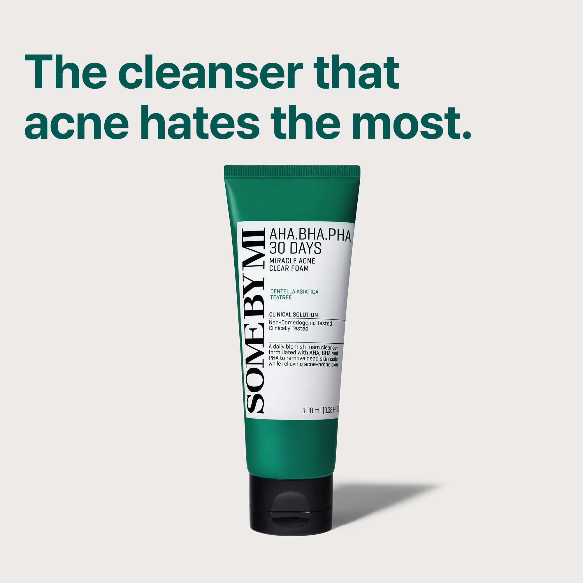 SOME BY MI AHA BHA PHA 30 Days Miracle Acne Clear Foam Cleanser 100ml - Exfoliating Cleanser with AHA BHA PHA - Salicylic Acid & Tea Tree Acne Face Wash for Blemish-Prone Skin - Korean Skincare
