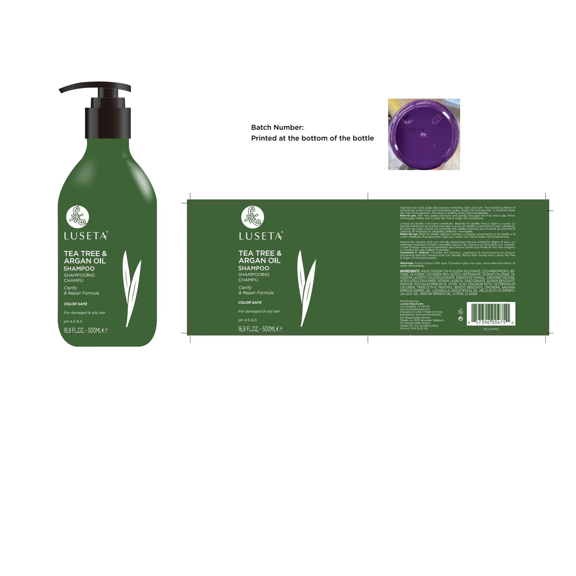 LUSETA Tea Tree Shampoo and Conditioner Set for Dandruff and Dry Itchy Scalp, for Oily Hair and for Greasy Hair, Clarifying shampoo with Argan Oil Helps Promote Hair Growth 2 x 500ml