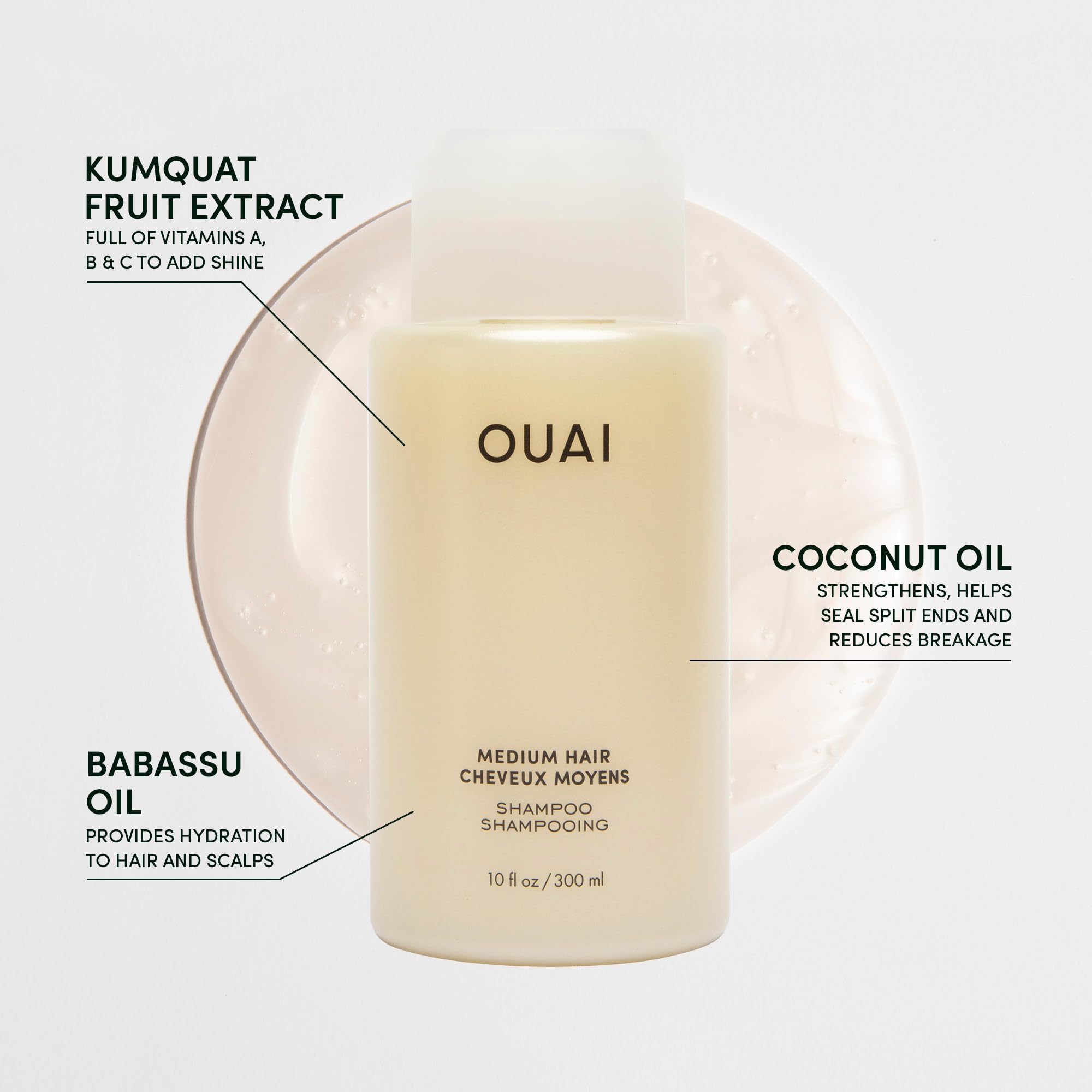 OUAI Medium Shampoo Travel Size - Hydrating Shampoo + Coconut Oil, Babassu, Kumquat Extract + Keratin - Strengthens, Nourishes, Adds Shine - Paraben, Phthalate, Sulfate Free Hair Care Products - 89ml