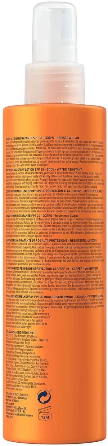RoC Sun Cream Soleil-Protect, Moisturising Spray Lotion SPF 30 | for Sensitive Skin | 200 ml
