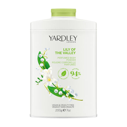 Yardley London lily of the valley perfumed body powder, talcum powder for women to help with odor control and chafing, lily of the valley dusting powder 200g
