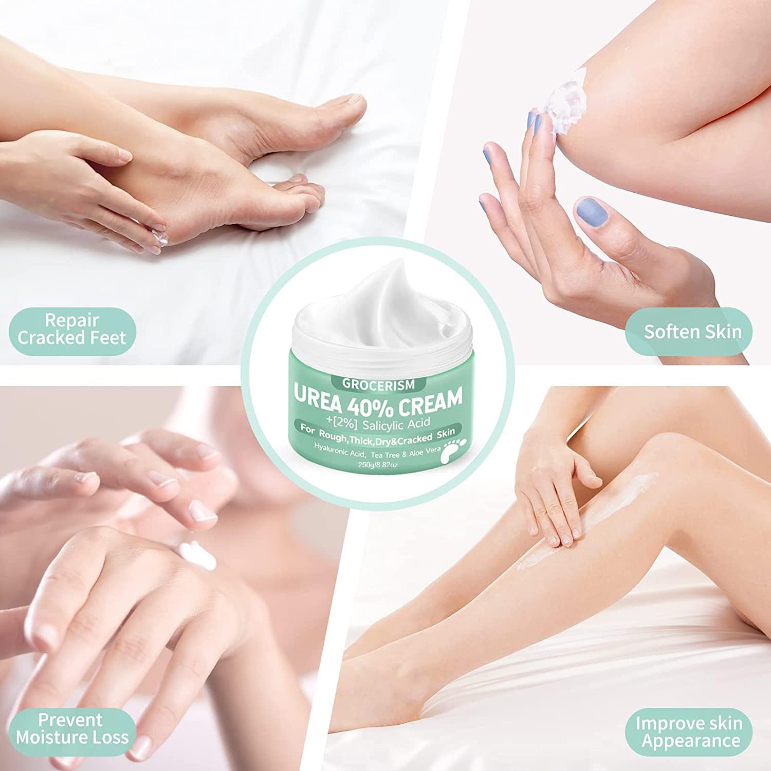 Urea Cream 40 Percent For Feet Plus 2% Salicylic Acid 250g || Foot Cream and Hand Cream Maximum Strength with Hyaluronic Acid, Tea Tree, and Aloe Vera for Deep Moisturizes