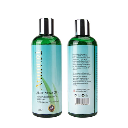 Ammuri Organic Aloe Vera Gel - 100% Pure Aloe from Fresh Leaves - Soothing Skin & Hair Care - Fast Absorbing - Non-Sticky - Large Bottle 300ML