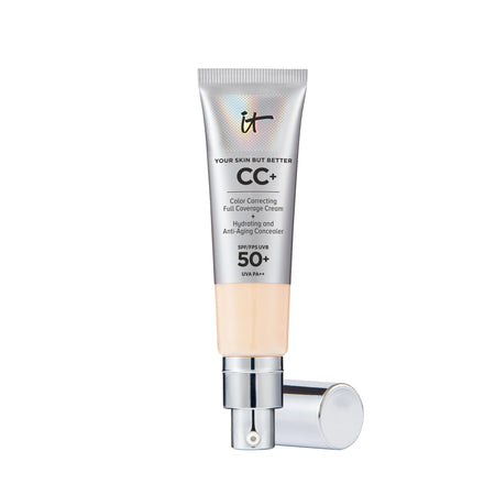 iT Cosmetics Full Coverage Foundation with SPF 50 Protection, Enriched with Hyaluronic Acid & Vitamin E, Your Skin But Better CC+ Cream, Shade: Fair Light, 32ml