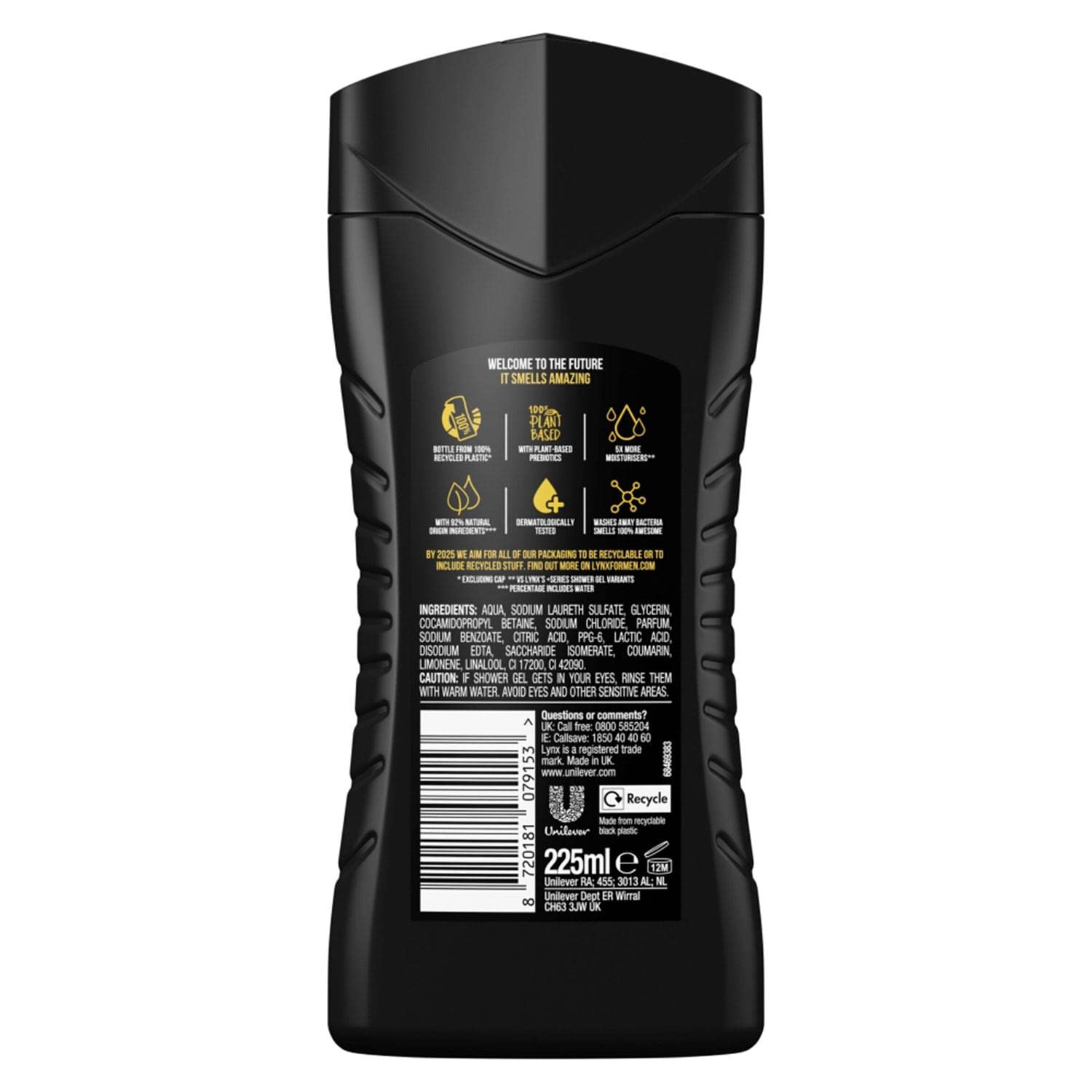 Lynx Excite Shower Gel Mens Body Wash, 225ml (6 Pack)