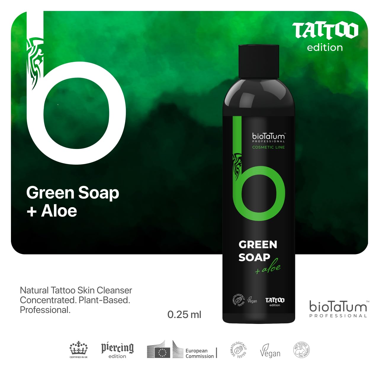 bioTaTum Tattoo Green Soap Concentrate - Professional Cleaner Foam - Cleansing Soothing Solution - Skin Clean Relieve Accessory, for Avoiding Stinging Or Skin Irritation - Cleaner Accessories