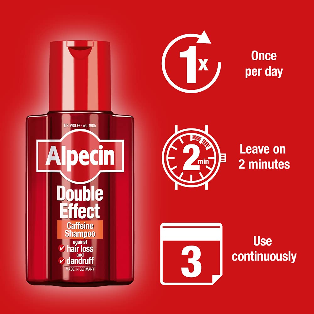 Alpecin Double Effect Shampoo 2x 200ml | Anti Dandruff and Natural Hair Growth Shampoo | Energizer for Strong Hair | Hair Care for Men Made in Germany