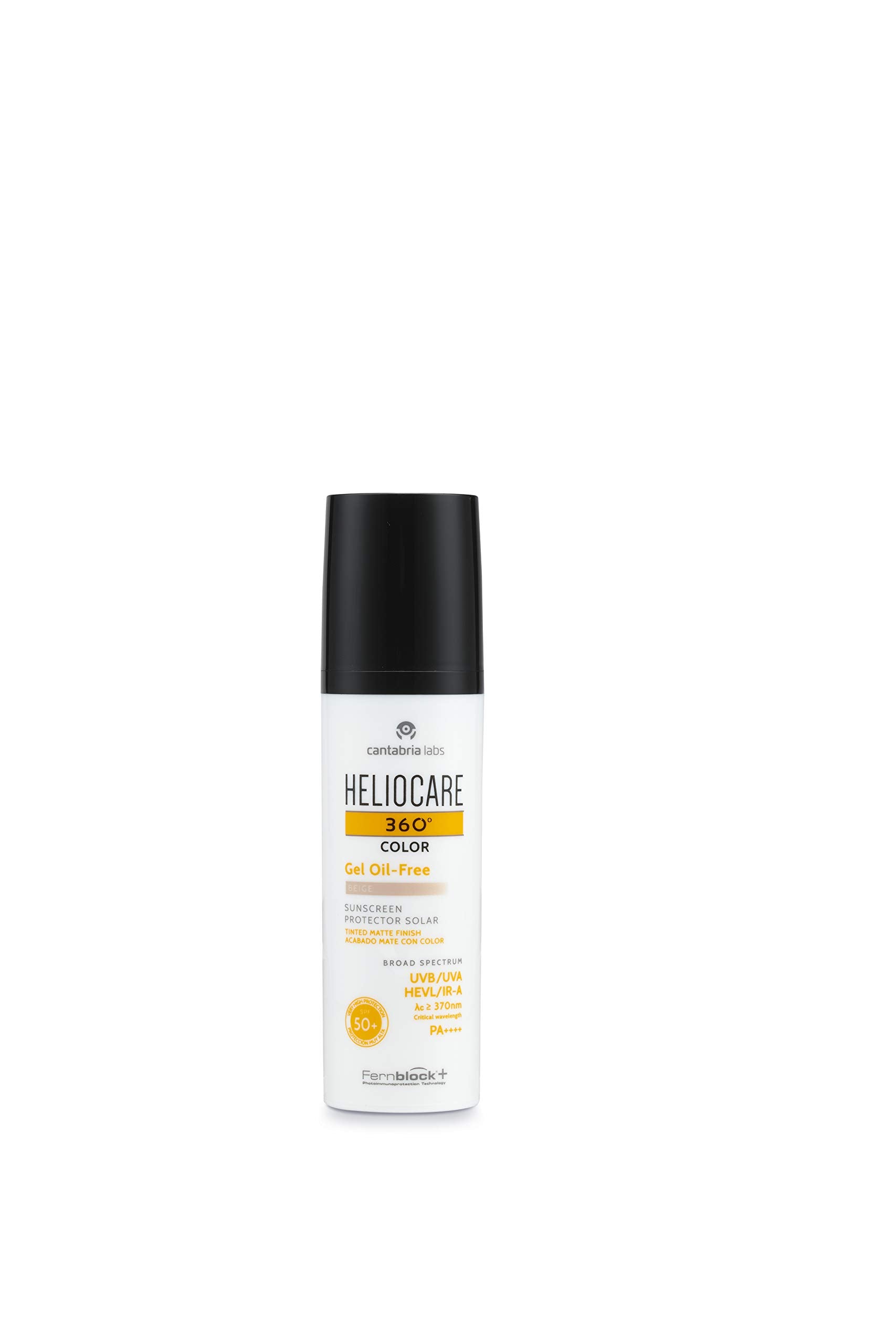 Heliocare 360 Color Gel Oil-Free Beige SPF 50 50ml / Gel Sunscreen For Face/Daily UVA UVB Visible Light Infrared-A Anti-Ageing Sun Protection/Matte Foundation Coverage