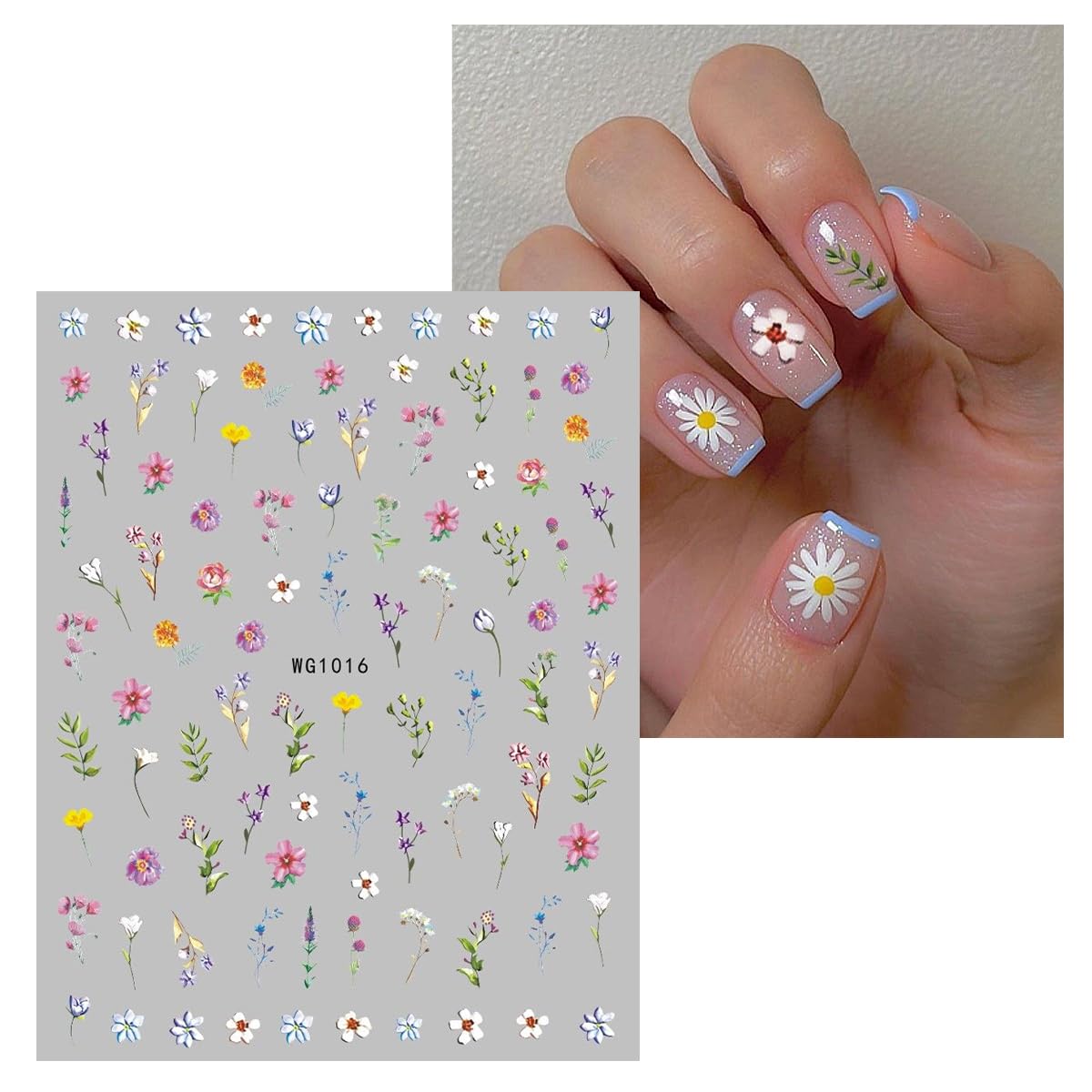 JMEOWIO 9 Sheets Flower Nail Art Stickers Decals Self-Adhesive Spring Summer Floral Nail Supplies Nail Art Design Decoration Accessories