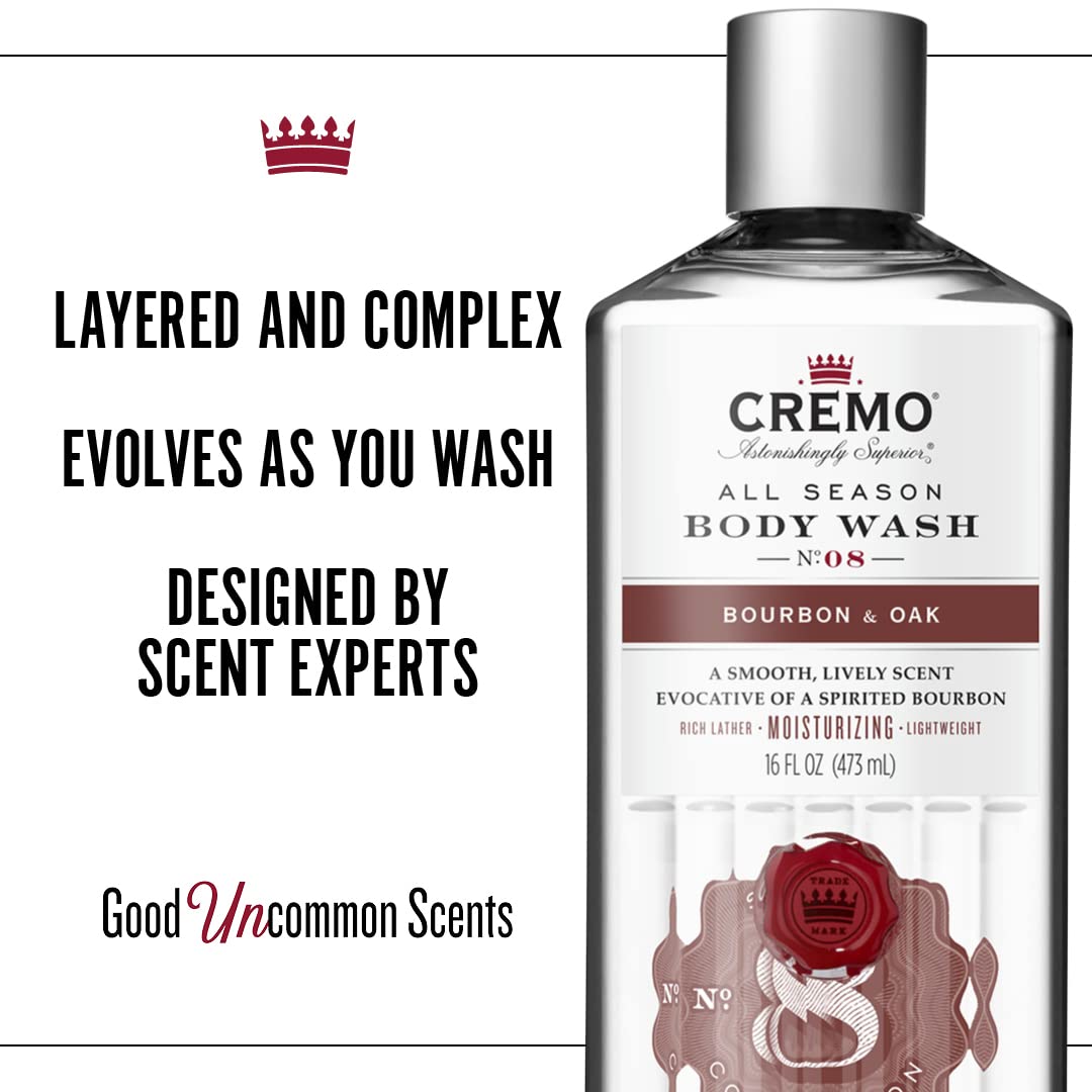 Cremo All Season Body Wash, Bourbon & Oak, 16 Ounce (Pack of 3)