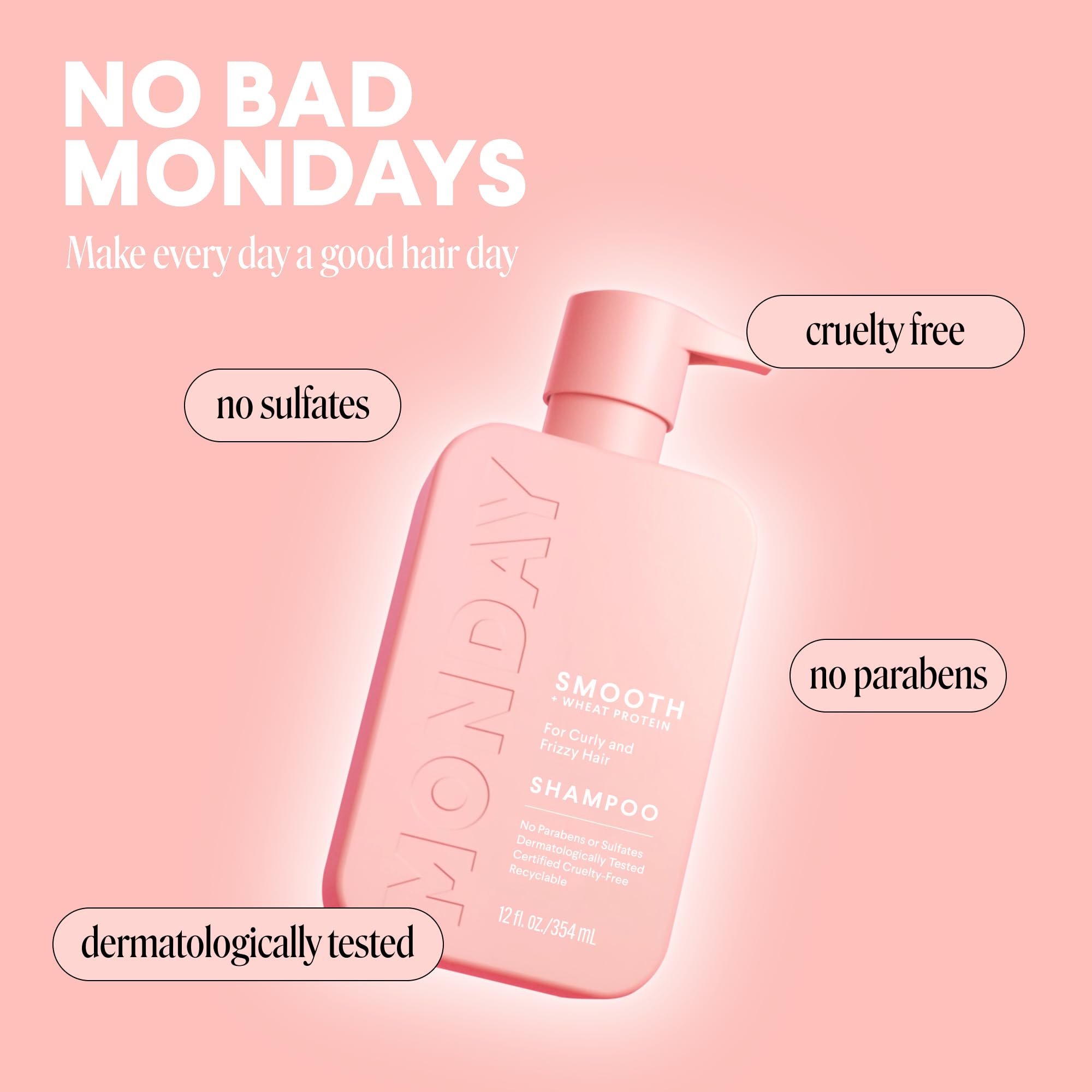 MONDAY Haircare 4 x 350 ml SMOOTH Shampoo with Wheat Protein & Avocado Oil for Frizz-Prone Hair