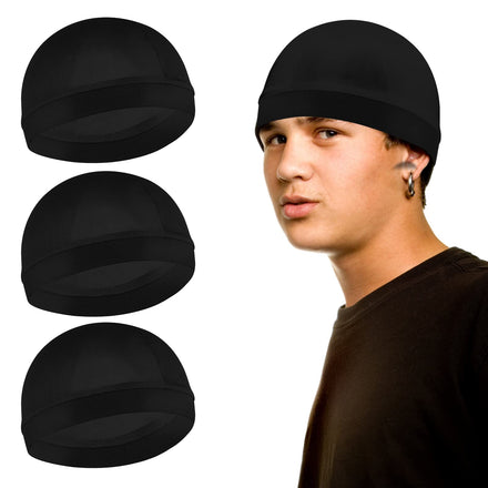 Sibba 3 Pieces Unisex Satin Silky Wave Caps 360 540 720 Wave Elastic Band Silky Durag Headwear Stockings Wig Beanie Cap Soft Breathable Skullies Beanies Cap for Sleeping Shower Black