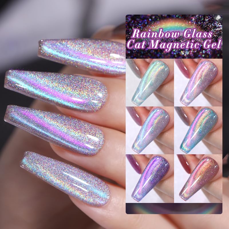 BORN PRETTY Magnetic Gel Nail Polish Set 6 Colors Rainbow Iridescent Gel Polish Cat Magnet Eye Sparkle Nail Polish Varnish U V/LED Nail Art Nail Salon Manicure