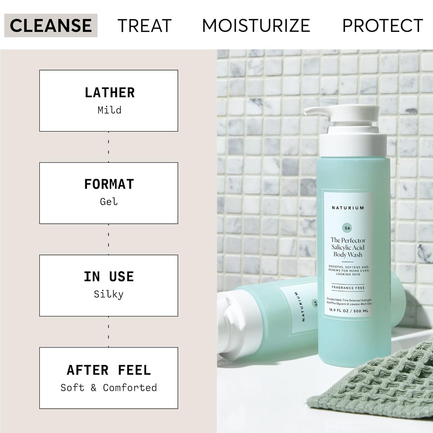 Naturium The Perfector Salicylic Acid Body Wash, Gentle & Smoothing Cleanser | 16.9 FL OZ / 500 ML