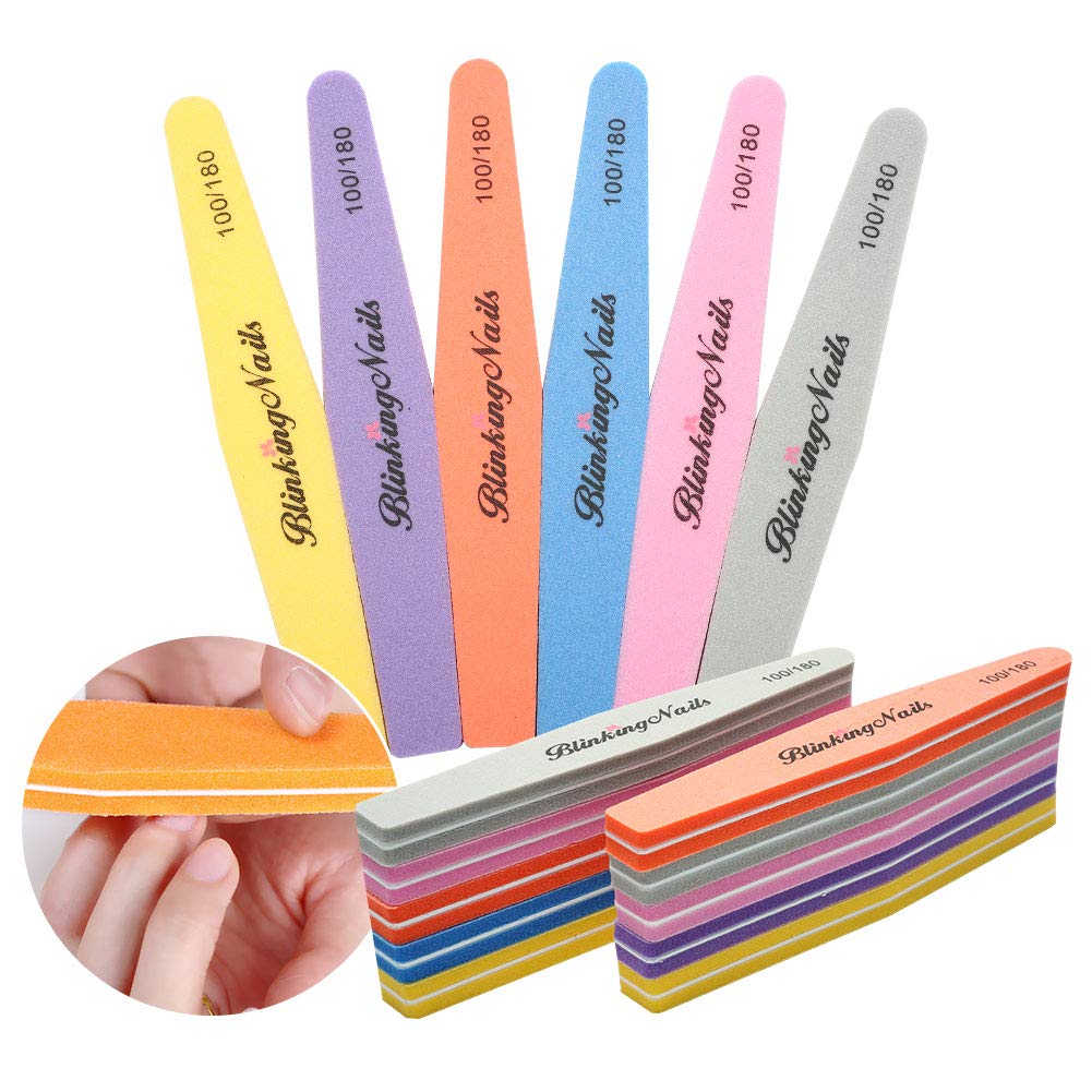Sponge Nail File and Buffers for Nail Art Care Double Sides Design 100/180 Grit Nail Buffer Professional Manicure Nail Tools Color Pink Pack of 10pcs