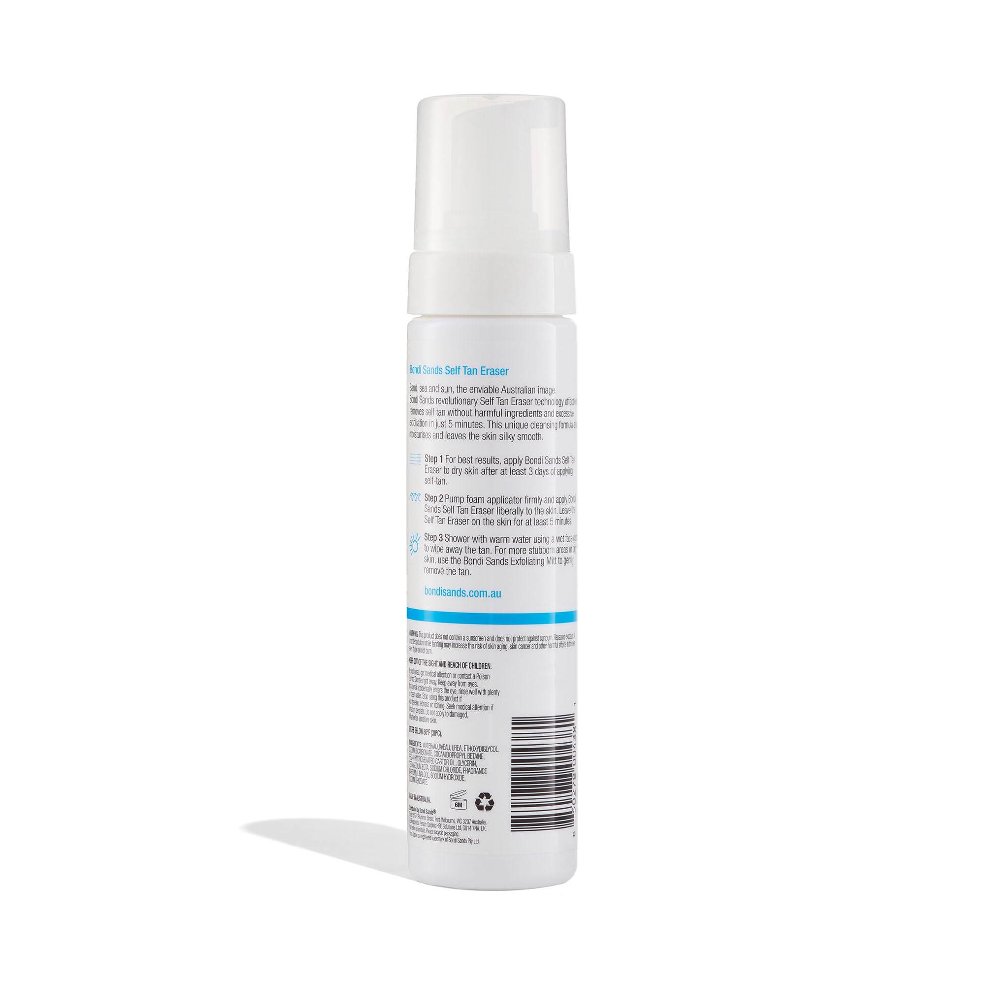 Bondi Sands Self Tan Eraser | Lightweight, Gentle Cleansing Foam Moisturises Skin and Quickly Removes Self Tan without Harmful Ingredients or Exfoliation, Vegan + Cruelty | 200 mL/7.04 Oz