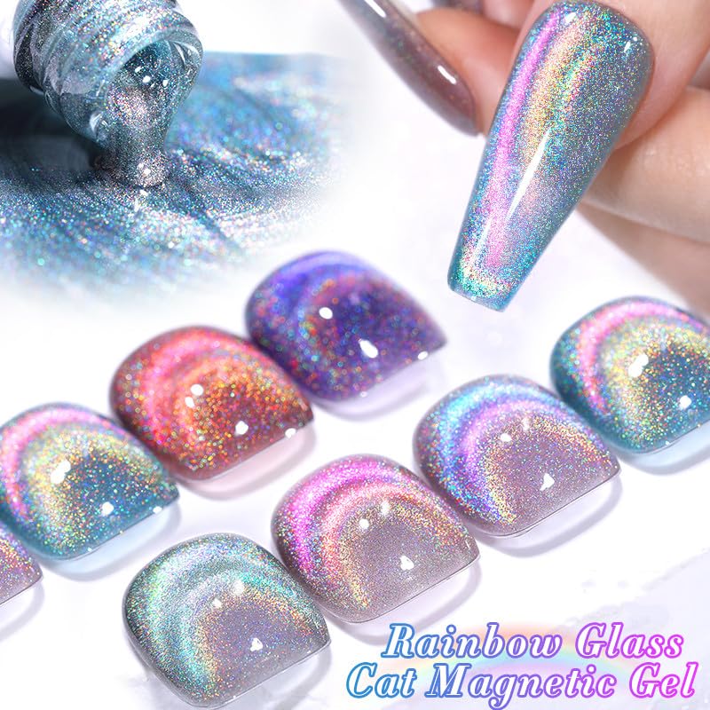 BORN PRETTY Magnetic Gel Nail Polish Set 6 Colors Rainbow Iridescent Gel Polish Cat Magnet Eye Sparkle Nail Polish Varnish U V/LED Nail Art Nail Salon Manicure