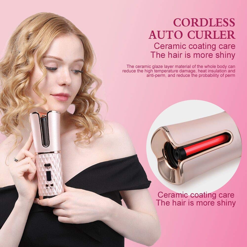 SevenPanda Hair Curler,Rotating Curling Wand Curling Tongs, Cordless Auto Curler,Long Lasting with Ceramic Professional Hair Crimper LCD Display 6 Kinds of Temp. Control & Timer Settings Curler
