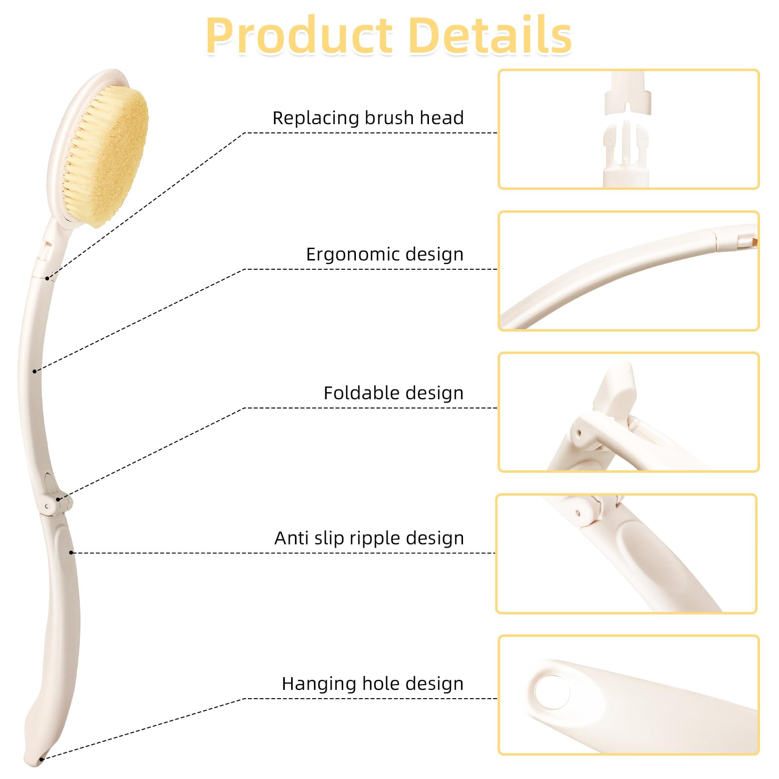 LFJ Long Handled Sponge, Dry Body Brush Bathing Accessories Back Cream Applicator