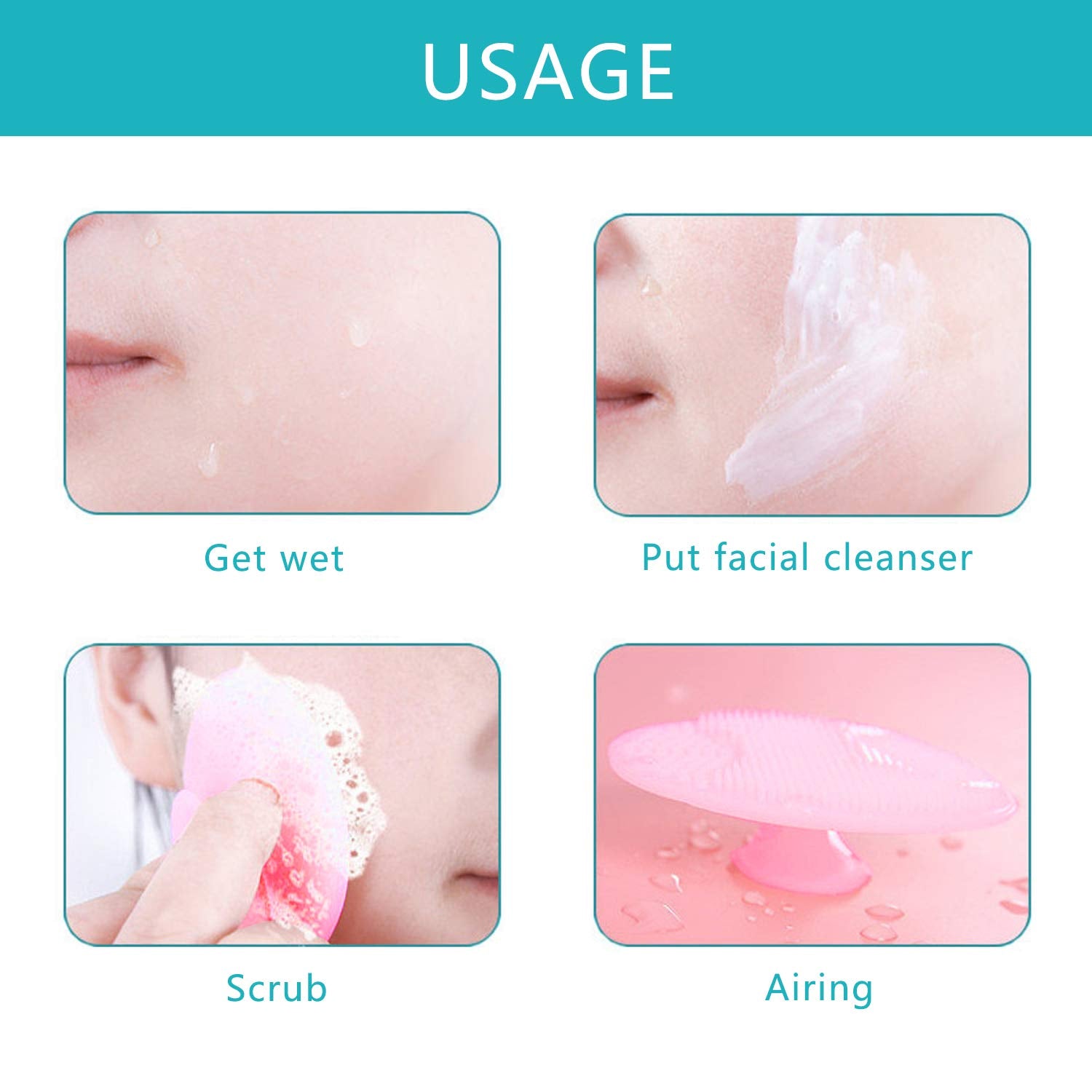 OBSCYON 4 Pcs Manual Silicone Face Scrubber Facial Cleansing Brush,1 Pcs Silicone Exfoliating Lip Brush Nose Cleaning Brush and 1 Pcs Face Mask Brush for Facial Skin Care