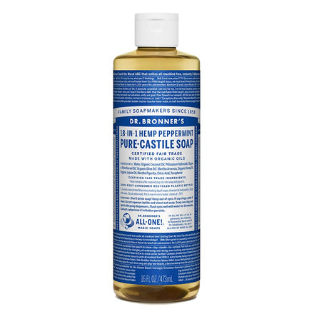 Dr. Bronner's - Pure-Castile Liquid Soap (Peppermint, 16 ounce) - Made with Organic Oils, 18-in-1 Uses: Face, Body, Hair, Laundry, Pets and Dishes, Concentrated, Vegan, Non-GMO