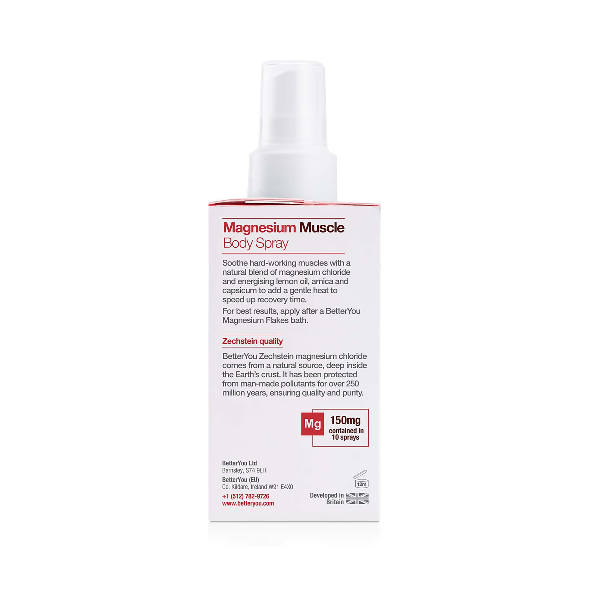 BetterYou Magnesium Muscle Body Spray - Muscle Relief Spray - Magnesium, Arnica, and Lemon Oil - Gentle Heat for Muscle and Joint Recovery - 3.38 oz