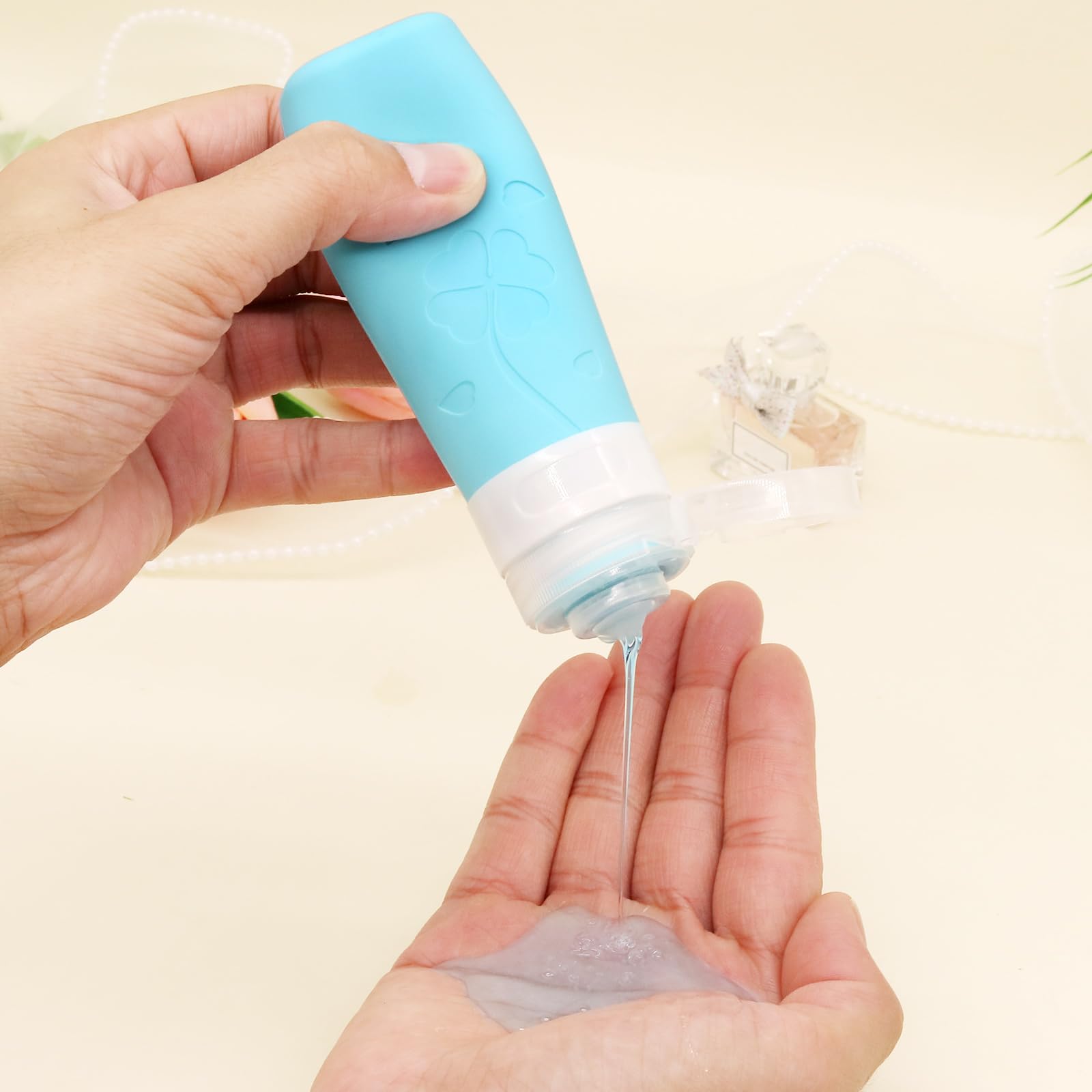 SAHMVER 12 Pcs Travel Bottles for Toiletries, Travel Size Containers with Cream Jars, Airplane Travel Essentials Leak Proof Silicone Squeezable Travel Accessories for Shampoo Conditioner Lotion Cream