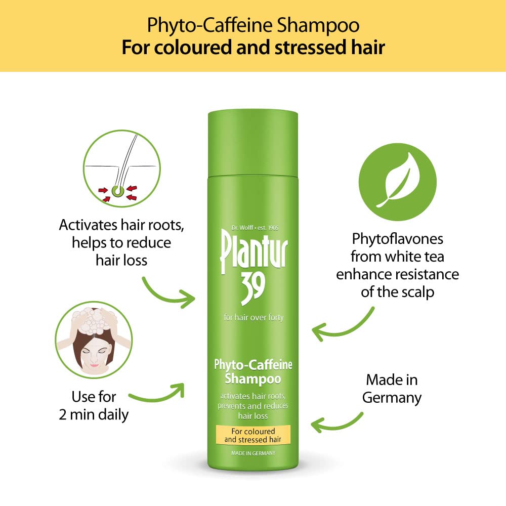 Plantur 39 Caffeine Shampoo Prevents and Reduces Hair Loss 2x 250ml | For Couloured and Stressed Hair | Unique Galenic Formula Supports Hair Growth | Women Hair Care Made in Germany