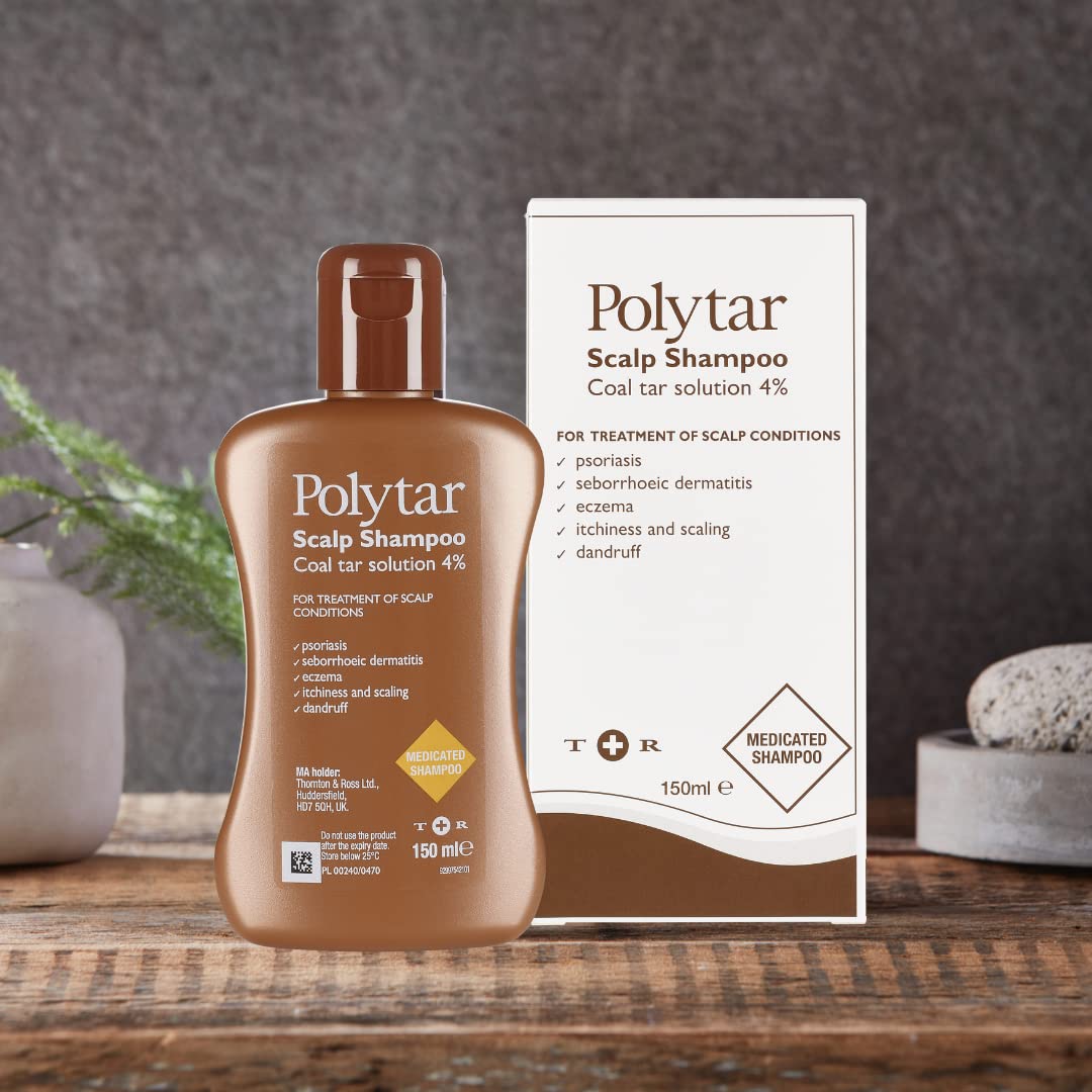 Polytar Scalp Shampoo, For Scalp Conditions, Reduces Itching, Inflammation and Scales, Shampoo Treats Psoriasis, Seborrhoeic Dermatitis, Eczema and Dandruff, Contains Coal Tar Solution, 1 x 150ml