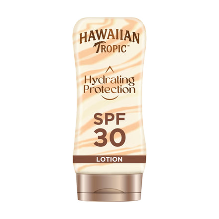 Hawaiian Tropic Hydrating Protection Sunscreen Lotion, Water Resistant SPF 30 UVA plus UVB Protection Suncream, 12-Hour Moisturising Sun Lotion with Cocoa and Shea Butter, 180 ml