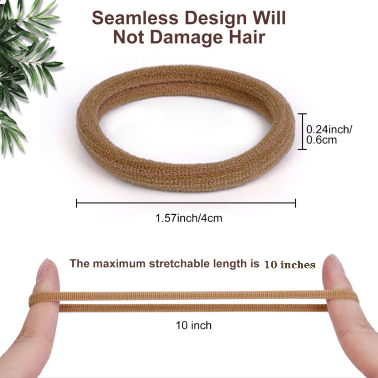 ZHIYE Elastic Hair Ties, 50 Pcs Thick Seamless Hair Bands No Damage Soft Ponytail Holders Hair Bobbles for Girls Women, Neutral