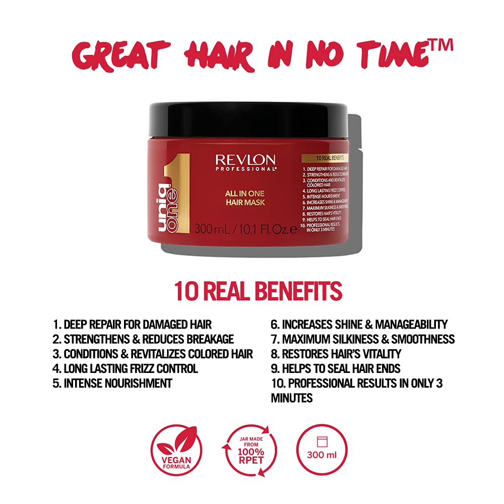 REVLON PROFESSIONAL UNIQONE ALL IN ONE HAIR MASK, Strengthening Hair Mask, Restorative Hair Mask, Intensive Hair Conditioner Mask – 300 ml