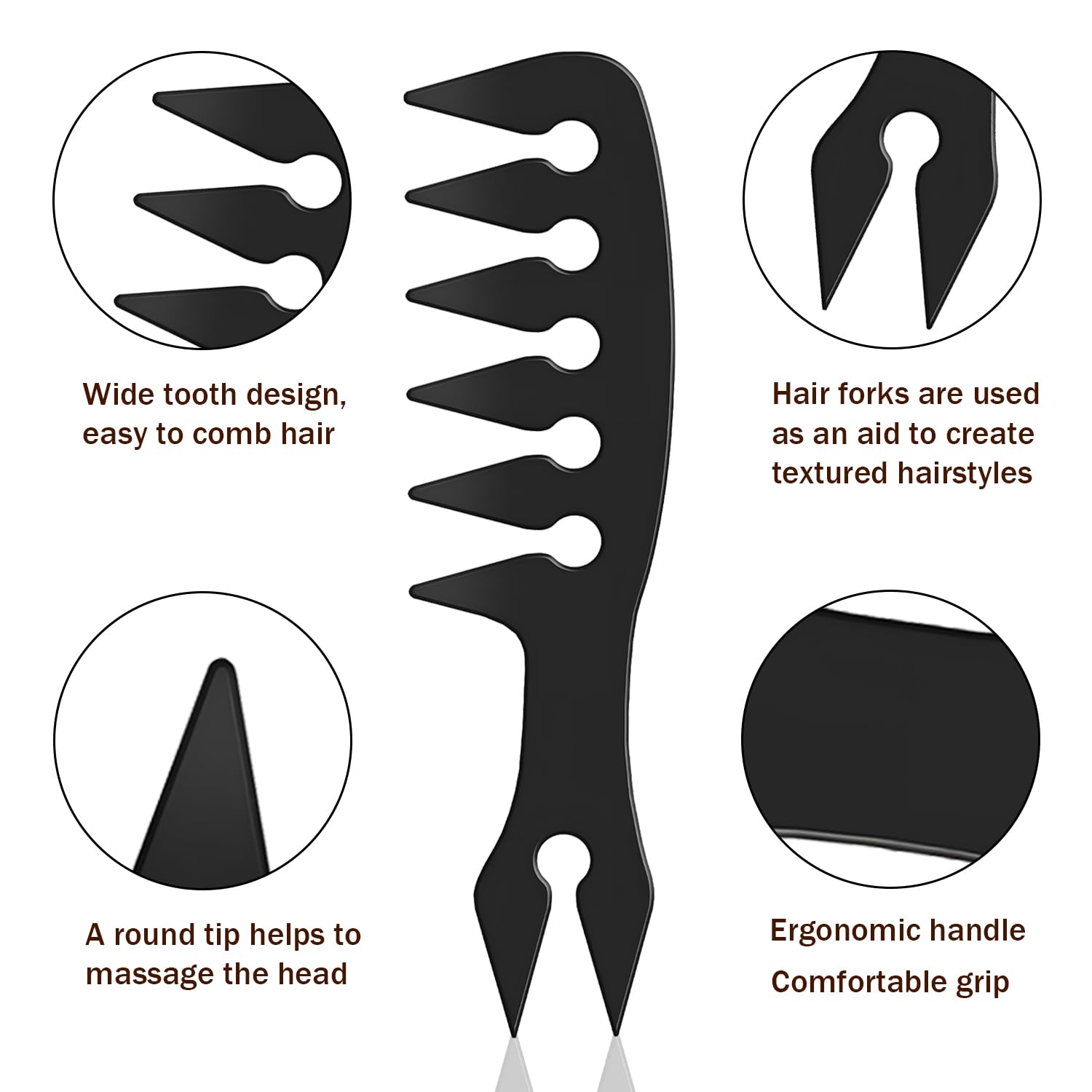 Wide Tooth Combs,Texture Comb for Hair Styling Men Women Barber Black