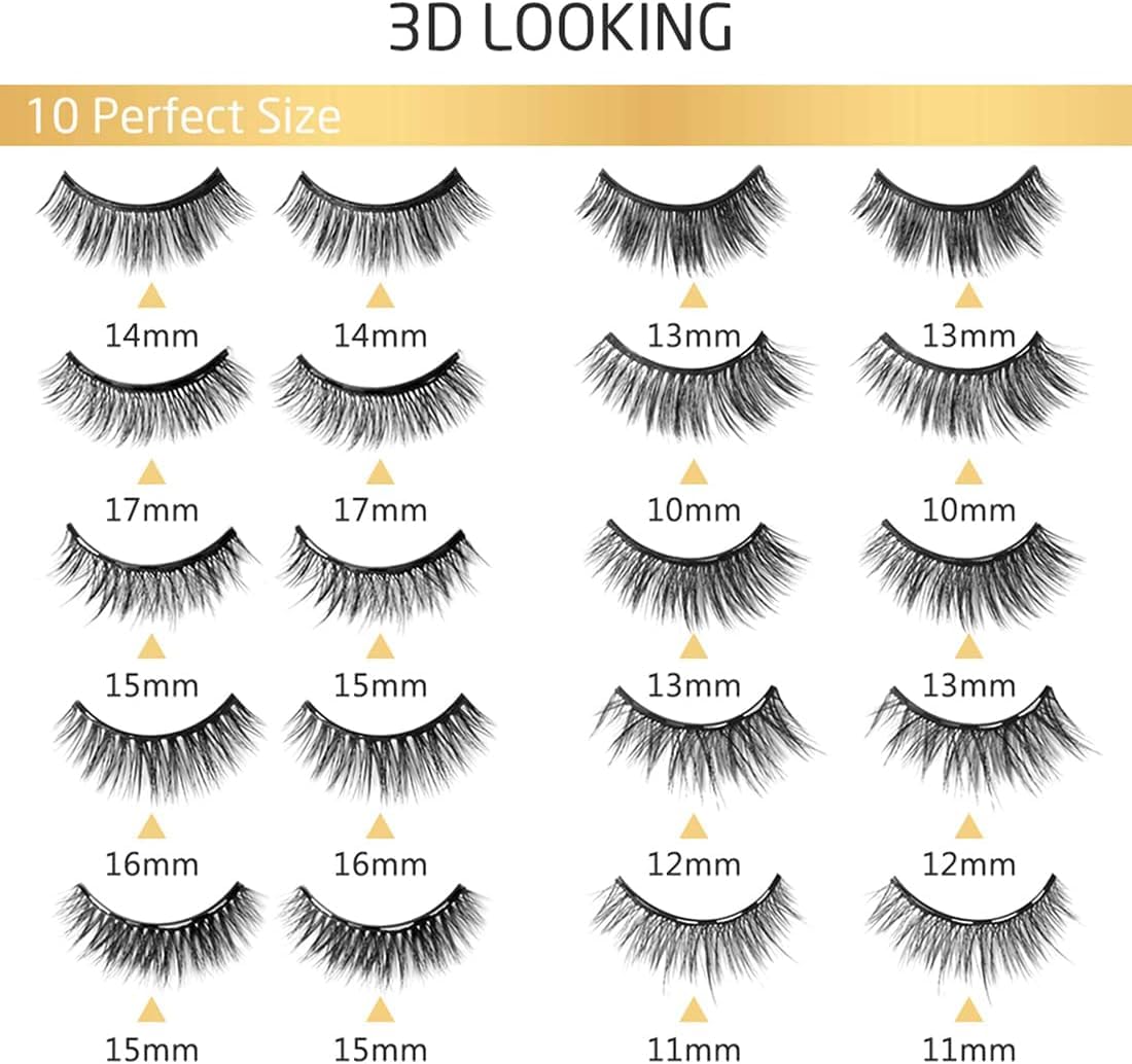 INSMART 10 Pairs False Eyelashes - Upgraded 3D 5D Magnetic Eyelashes & Magnetic Eyeliner Kit with 2 Tubes of Eyeliner & Tweezers - Natural Look, No Glue