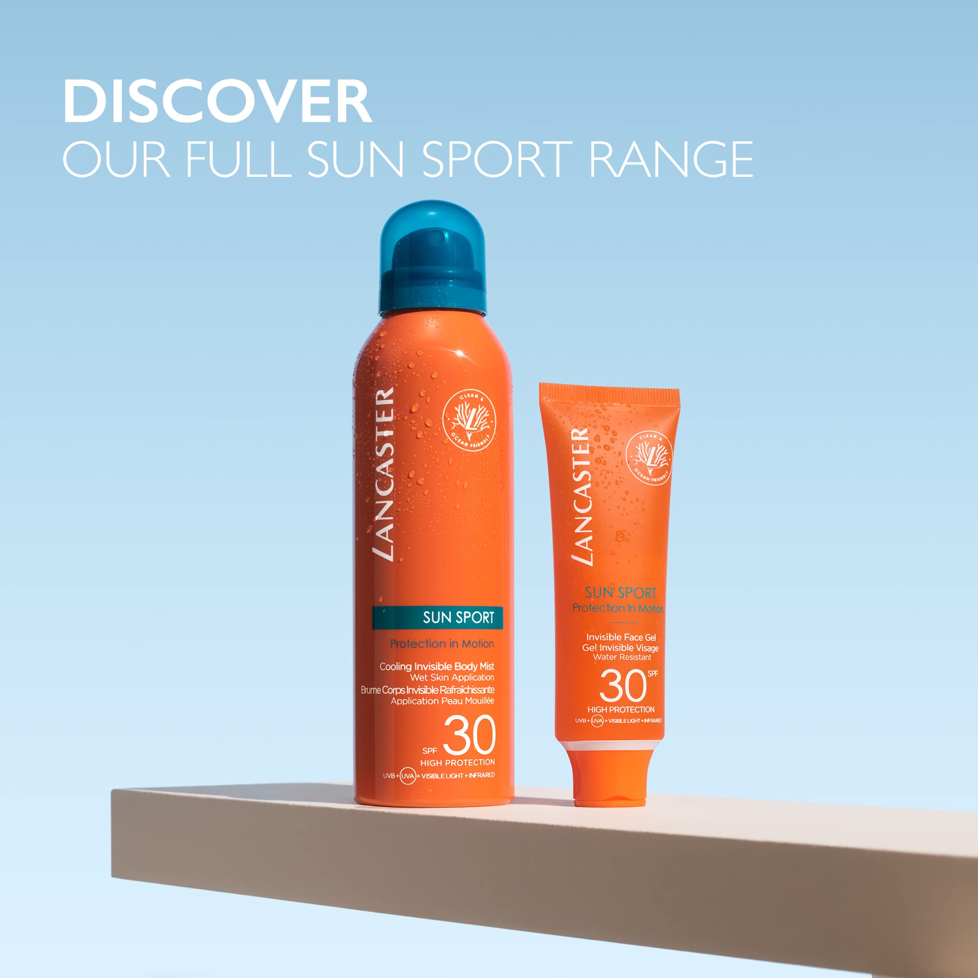 Lancaster Sun Sport Cooling Invisible Body Mist SPF50 200ml | Invisible Sunscreen For Body | Broad Spectrum Sun Protection | Sweat Resistant Spray