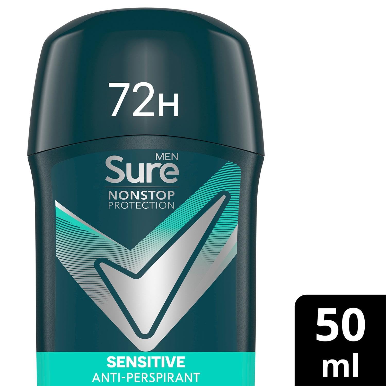Sure Antiperspirant Deodorant Stick Sensitive 72H Nonstop Sweat and Odour Protection Roll On with Citrusy, Spicy and Woody Scent Deodorant for Men, 50ml Pack of 6