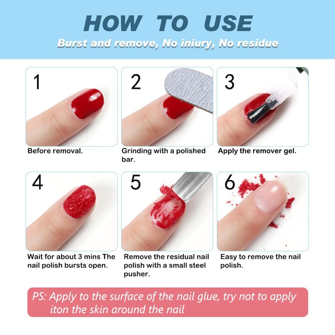 Gel Nail Polish Remover 2 pack, Professional Nail Varnish Remover, Easily & Quickly Remove Soak Off Gel Polish, Doesn't Hurt Nails, for UV Plastic Nails, Acrylic Nails, Natural Nails Blue