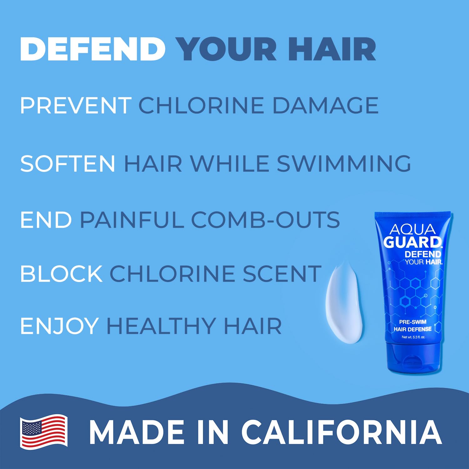 AquaGuard Pre-Swim Hair Defense | Prevents Chlorine Damage, Paraben and Gluten Free, Vegan, Color Safe, Reef Safe, Leaping Bunny Certified | 5.3 oz (1 Bottle)