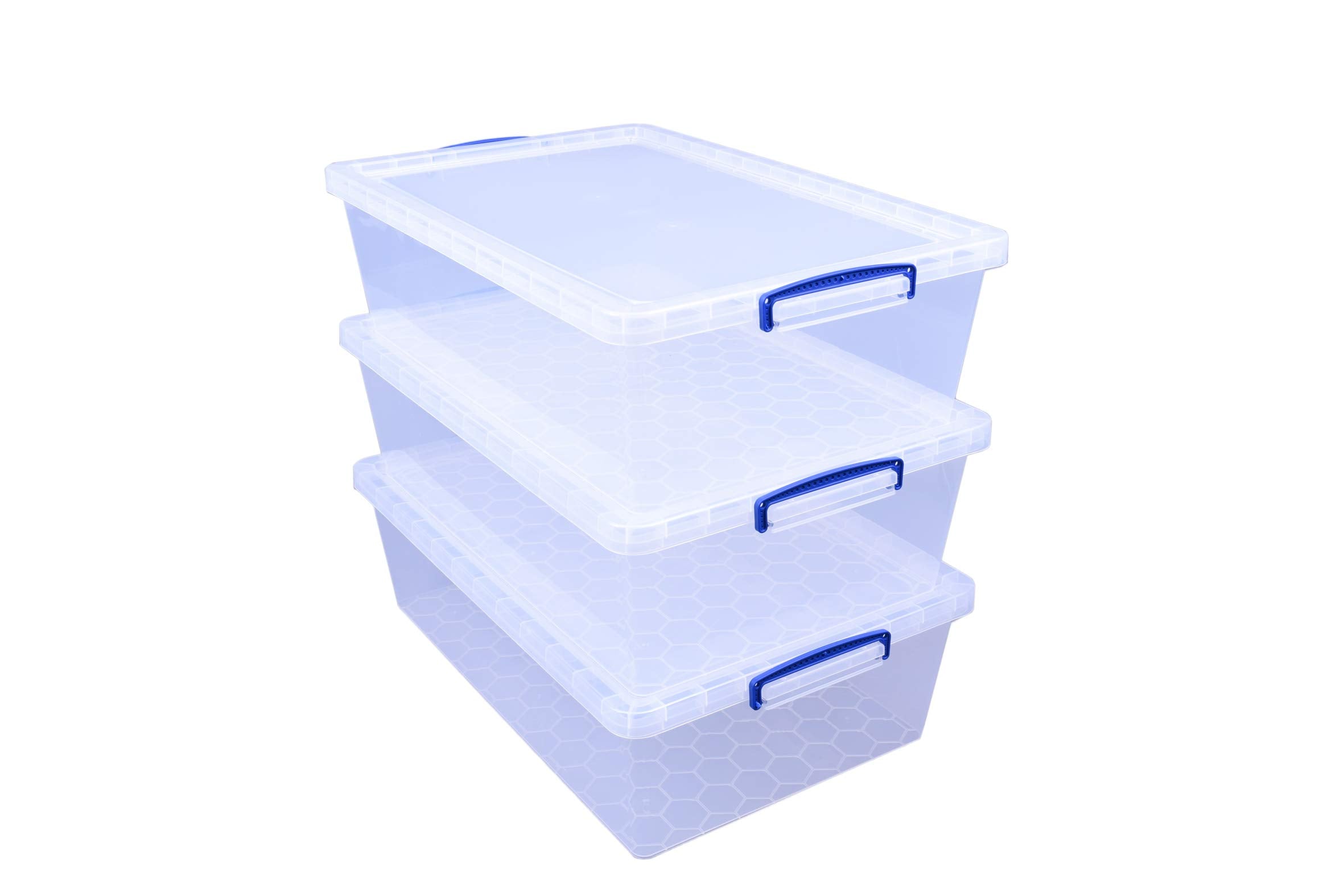 Really Useful Nestable Plastic Storage Box 43 Litre Clear (Pack of 3)