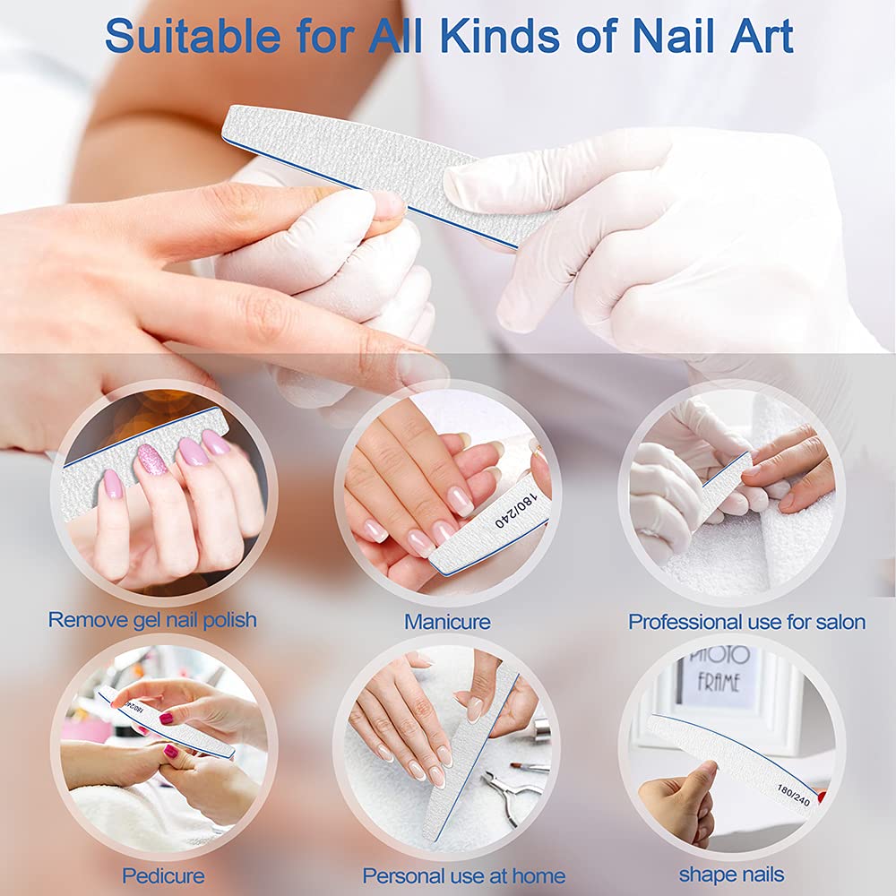 BLESWIN Nail Files, 50Pcs Nail File Professional 180/240 Grit, Nail Files for Natural Nails, Nails File Set Washable and Reusable, Emery Board for Nails