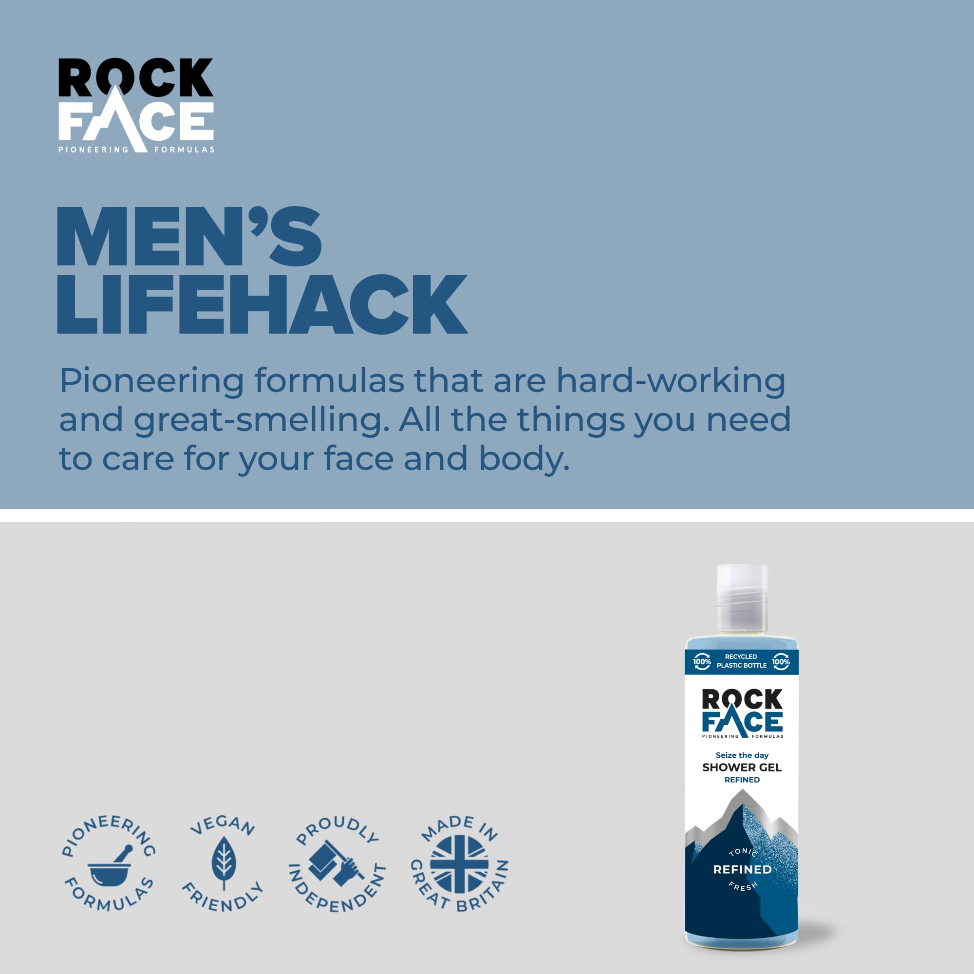 Rock Face Shower Gel - Refined All In One Body Wash for Men, 410ml, Sandalwood & Cedar Scent, Suitable for Hair and Body, Long Lasting Fragrance, Multipack of 6